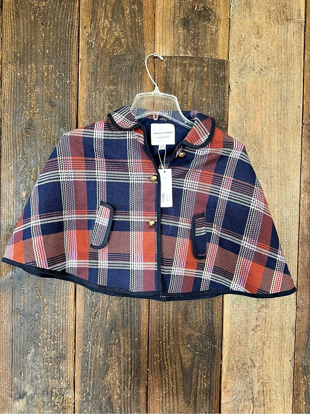 Janie and Jack Plaid Cape Girls 6 Blue & Red NWT